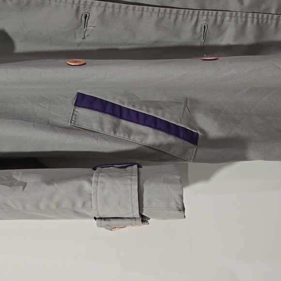 Retro 80's Gray Trench Coat with Purple Accents - Picture 3 of 9
